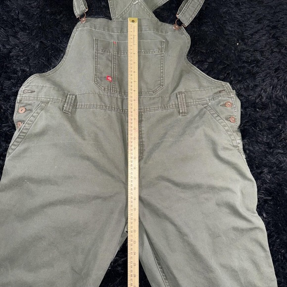 Dickies Overalls Womens 18 Green Bib Workwear Carpenter Utility Pockets Khaki - Picture 6 of 13